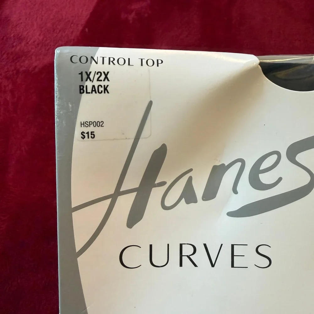 Hanes Curves Silky Sheer Control Top Pantyhose Black 1X/2X HSP002 20 Denier‎ NIP